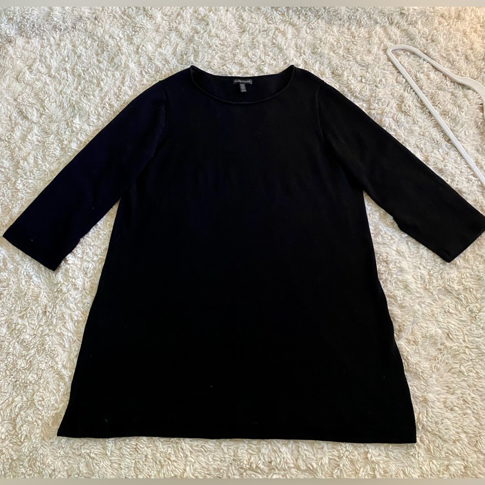 Eileen Fisher 100% Merino Wool slight A-line tunic, 3/4 sleeves, barely worn.
